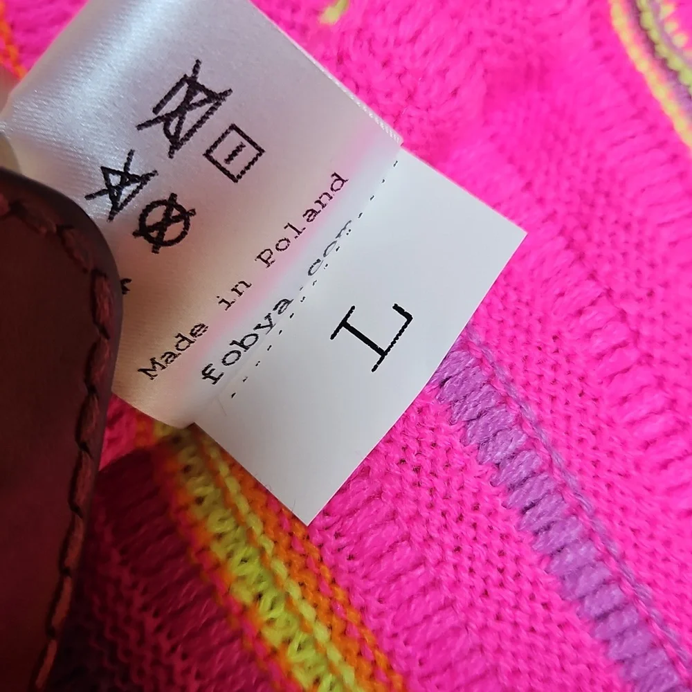 FOBYA Vibrant, Bright Pink and Yellow NEON Knit Cardigan Sweater - L